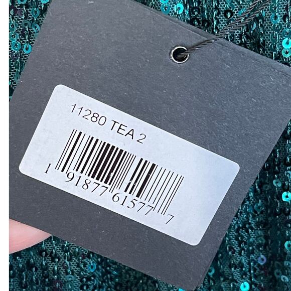 Mac Duggal Teal Sequined Soft Tie Halter Neck Column Gown Style 11280 Size 2 NEW - Picture 10 of 10